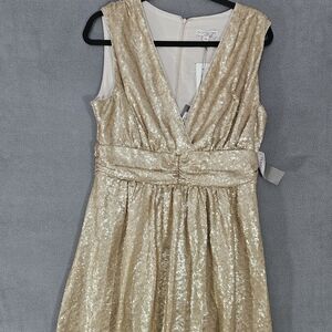 NWT Eva Mendes NY&C Womens Large Midi Vneck Sequin Dress Dance Gold Sleeveless